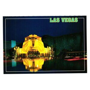 MGM Hotel Casino Hotel Lion Lights Night Las Vegas Nevada Vintage Postcard